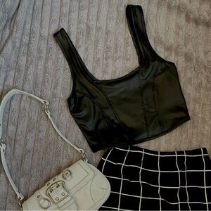 Bozzolo Black Faux Leather Crop Top